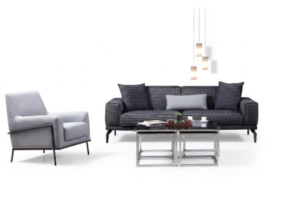 Sofá tapizado Conjunto completo de sofá Gris Conjunto de sofá de tela de 2 plazas