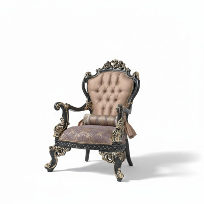 Sillón beige orejero barroco de poliéster para sala de estar