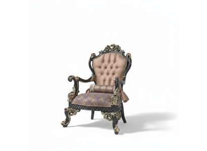 Sillón beige orejero barroco de poliéster para sala de estar
