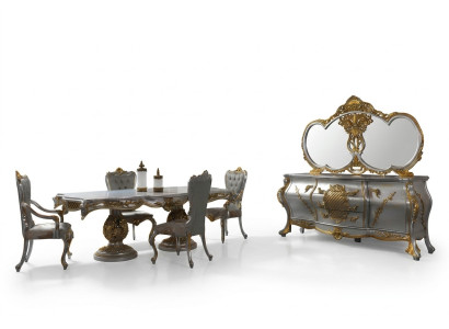 Grupo de comedor, comedor, mesa de comedor, sillas, conjunto de madera de 11 piezas en gris, estilo barroco, aparador.
