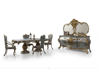 Juego de comedor Esquina de comedor Mesa sillas de madera Set 9 piezas Gris Barroco