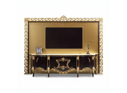 Soporte de TV Aparador RTV Bajo de madera y oro Mesa de salón de lujo