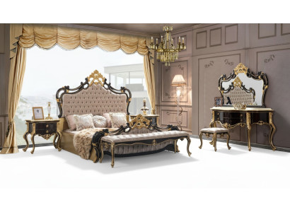 Juego de funda nórdica de cama doble Chesterfield de lujo con 6 piezas en negro.
