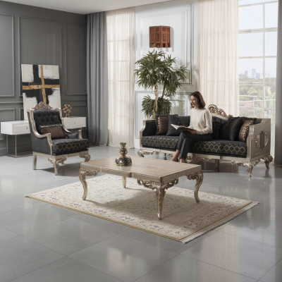 Sofá tapizado Conjunto de sofás Sofá de tres plazas Sillón Tela Sofá Gris Mesa 3 piezas