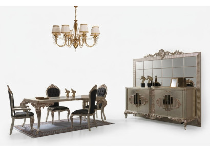 Conjunto de comedor de lujo, aparador, comedor, mesa, sillas, madera, 10 piezas, beige