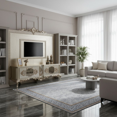Mueble para TV de madera dorada Lowboard, aparador de sala de estar.