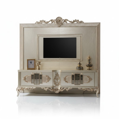 Mueble para TV de madera dorada Lowboard, aparador de sala de estar.