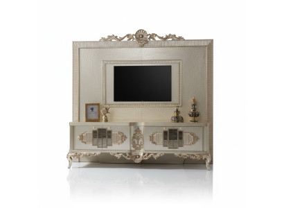 Mueble para TV de madera dorada Lowboard, aparador de sala de estar.