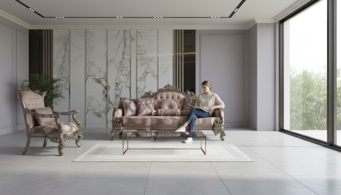 Sofá Conjunto de sofá de tres plazas Sillón Sofá Set Beige Sofá tapizado