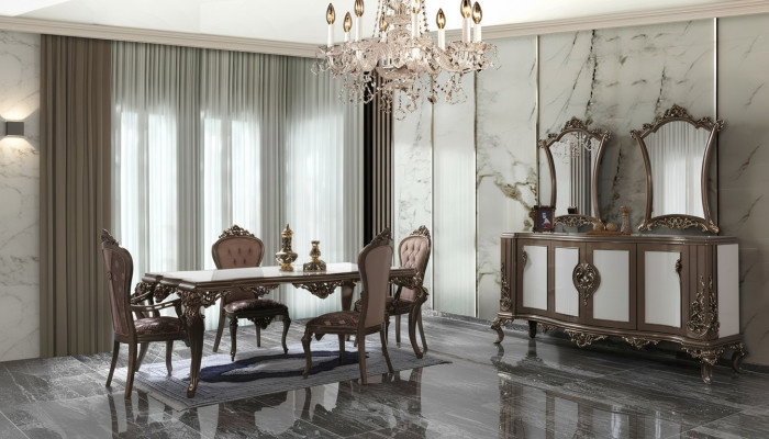 Juego de comedor completo Comedor Mesa de comedor Conjunto de madera de 12 piezas Marrón Aparador