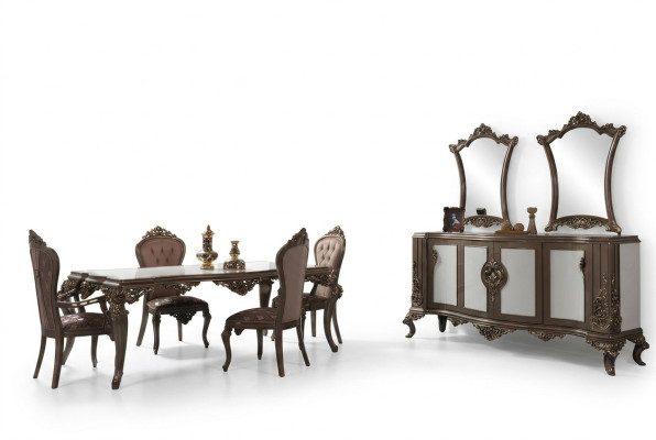Juego de comedor completo Comedor Mesa de comedor Conjunto de madera de 12 piezas Marrón Aparador