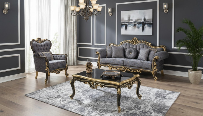 Juego de sofás Chesterfield sofá tapizado sofá azul sillón de tres plazas conjunto