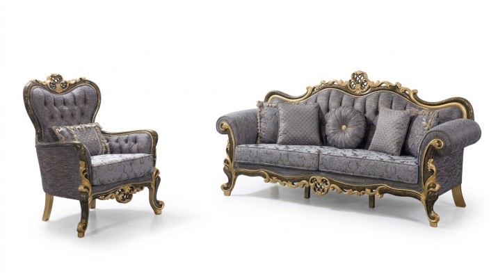 Juego de sofás Chesterfield sofá tapizado sofá azul sillón de tres plazas conjunto