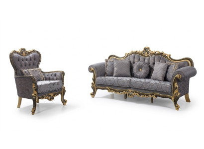 Juego de sofás Chesterfield sofá tapizado sofá azul sillón de tres plazas conjunto