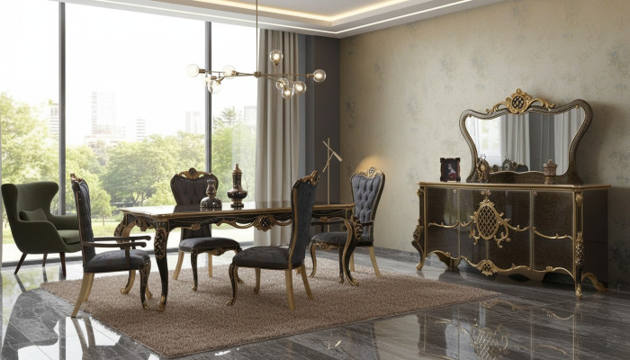 Comedor juego de comedor de lujo Aparador Mesa y sillas de madera de 10 piezas Marrón