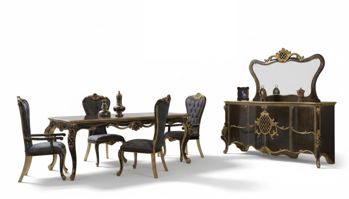 Comedor juego de comedor de lujo Aparador Mesa y sillas de madera de 10 piezas Marrón