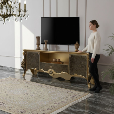 Mueble de salón de madera marrón de lujo con soporte de TV.