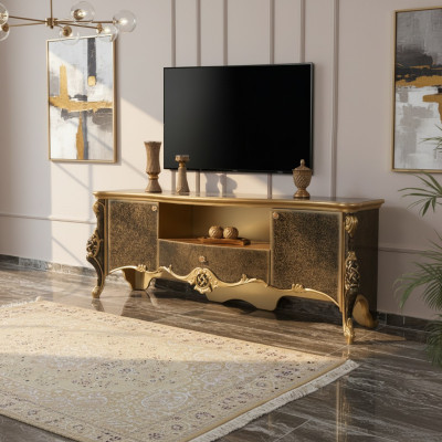 Mueble de salón de madera marrón de lujo con soporte de TV.
