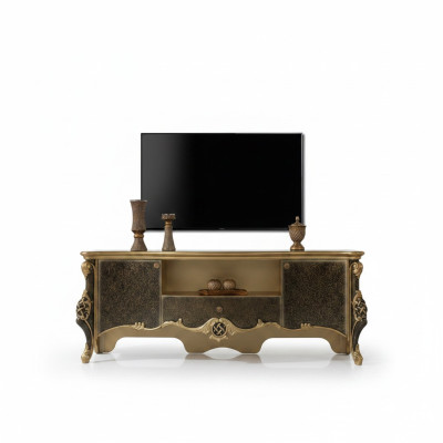 Mueble de salón de madera marrón de lujo con soporte de TV.