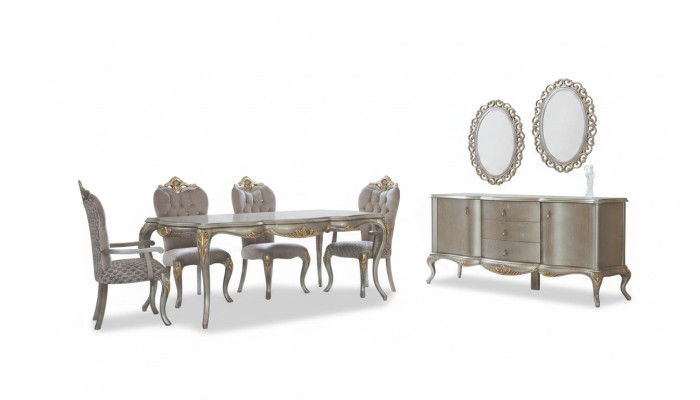 Conjunto completo de comedor Mesa Aparador Comedor Mesa de comedor Madera Juego de 12 piezas Beige