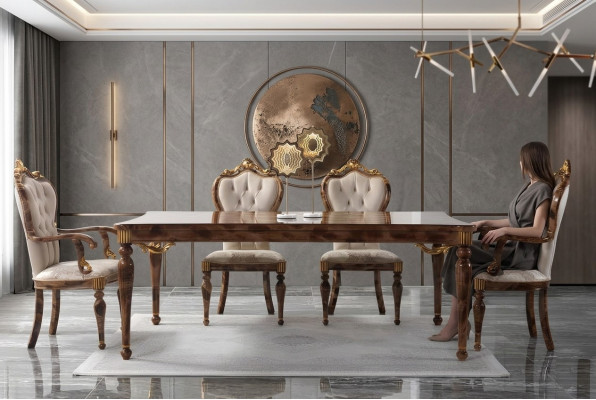 Conjunto de comedor clásico, esquina de comedor, comedor, mesa de comedor, juego de madera de 7 piezas, marrón.
