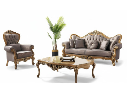 Sofá tapizado Chesterfield Conjunto de sofás Tapizado en tela Sofá gris Juego Nuevo