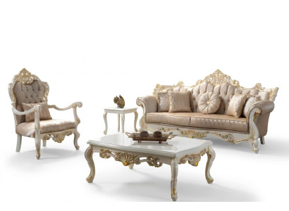 Sofá de tres plazas con sillón y juego de sofás tapizados en gris.
