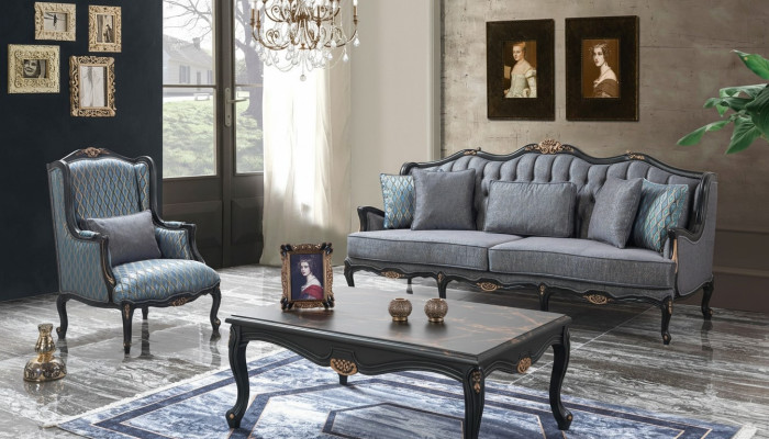 Sofá Juego de sofá Sofá Telas de sofá Sofá tapizado Gris Chesterfield Set