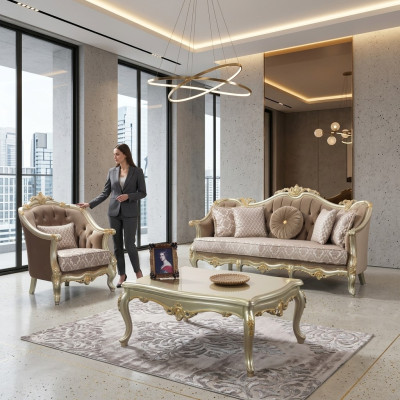 Sofá de tela Conjunto de sofá Tapizado Sofá beige Chesterfield Set