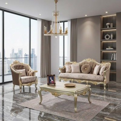 Sofá de tela Conjunto de sofá Tapizado Sofá beige Chesterfield Set