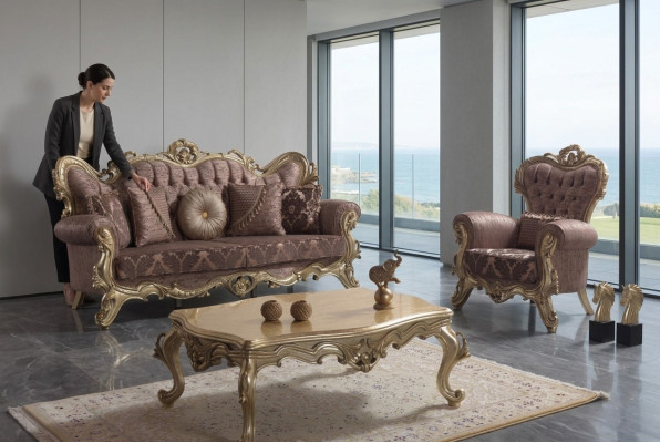 Sofá de tela Chesterfield morado, conjunto de 3+1