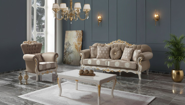 Sofá tapizado Marrón Chesterfield de tela conjunto de 3+1