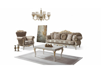 Sofá tapizado Marrón Chesterfield de tela conjunto de 3+1