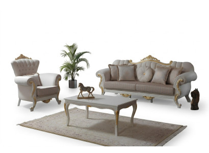 Conjunto de sofás de lujo completo en beige, sofá tapizado de tela.
