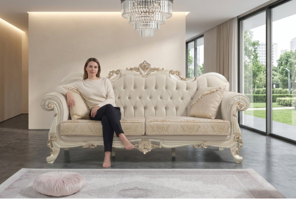 Sofá de tres plazas Sofá de 3 plazas Sofá tapizado de tela en beige Chesterfield