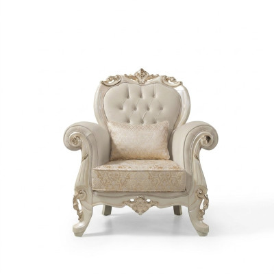 Sillón de una plaza orejero asiento tela beige poliéster madera barroco