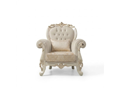 Sillón de una plaza orejero asiento tela beige poliéster madera barroco