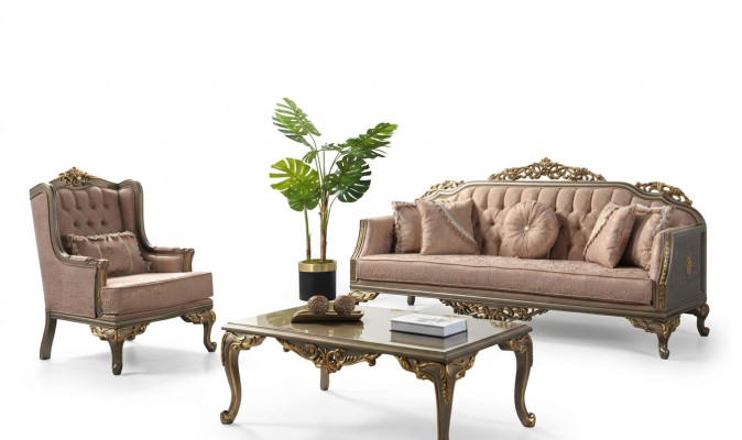 Conjunto de sofás de lujo completo, sofá de tela beige, sofá tapizado.