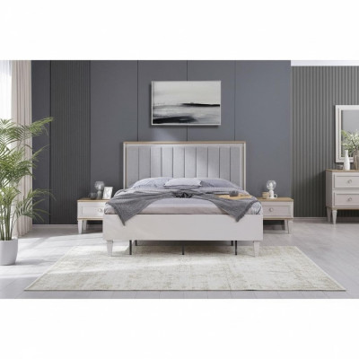 Conjunto de dormitorio de cama doble con mesitas de noche de madera gris, juego de 3 piezas.