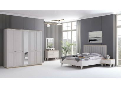 Muebles de dormitorio completos, camas modernas de madera de 6 piezas en color gris.