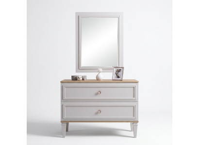 Cómoda con espejo, consola de dormitorio de madera gris moderna de 2 piezas.