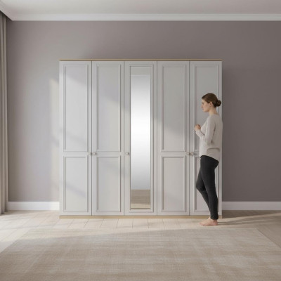 Armario de ropa Armario de dormitorio Armario gris de madera con espejo 5 puertas