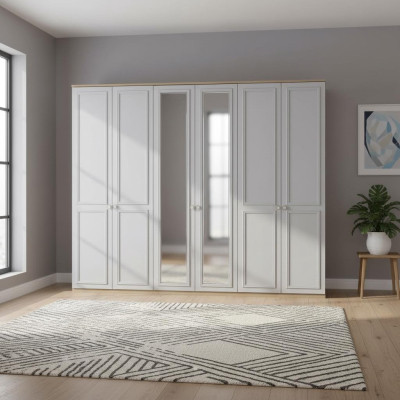 Armario de dormitorio Armario Armario Gris Madera Espejo 6 puertas
