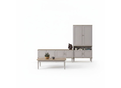 Conjunto de soporte de TV, armario RTV, estante bajo de salón, estanterías de sala de estar en madera gris.