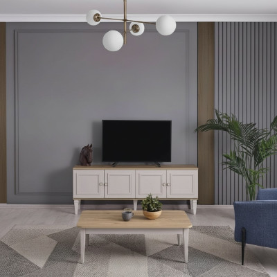 Soporte de televisión armario RTV Lowboard Salón Gris Madera Aparador Moderno