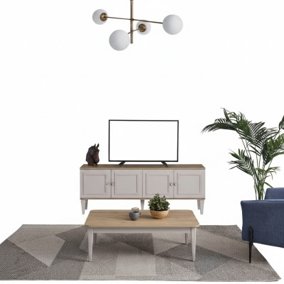 Soporte de televisión armario RTV Lowboard Salón Gris Madera Aparador Moderno