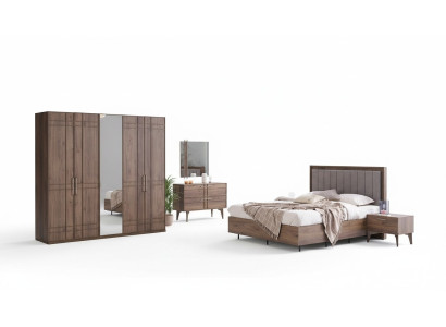Muebles de dormitorio completos Cama doble Madera 6 piezas Dormitorio Marrón