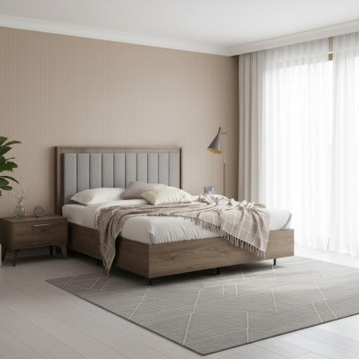 Juego de dormitorio cama doble cama mesitas de noche marrón madera conjunto de 3 piezas