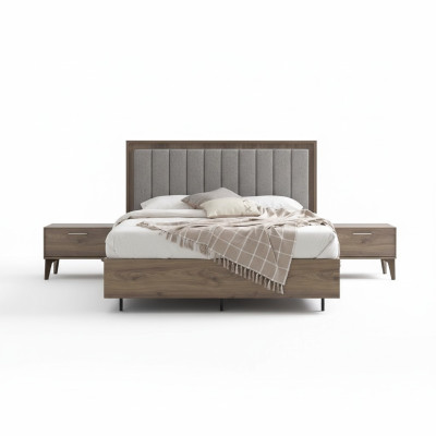 Juego de dormitorio cama doble cama mesitas de noche marrón madera conjunto de 3 piezas