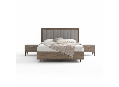 Juego de dormitorio cama doble cama mesitas de noche marrón madera conjunto de 3 piezas